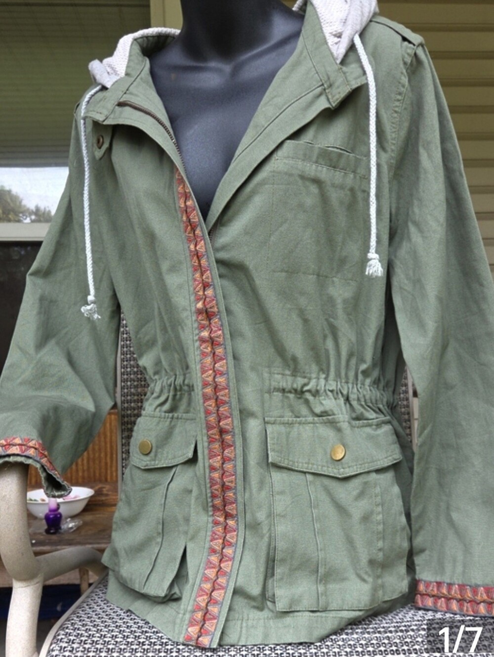 Miss Me,Army green, Anorak ,with adj.drawstring waist,sweatshirt hoodie.